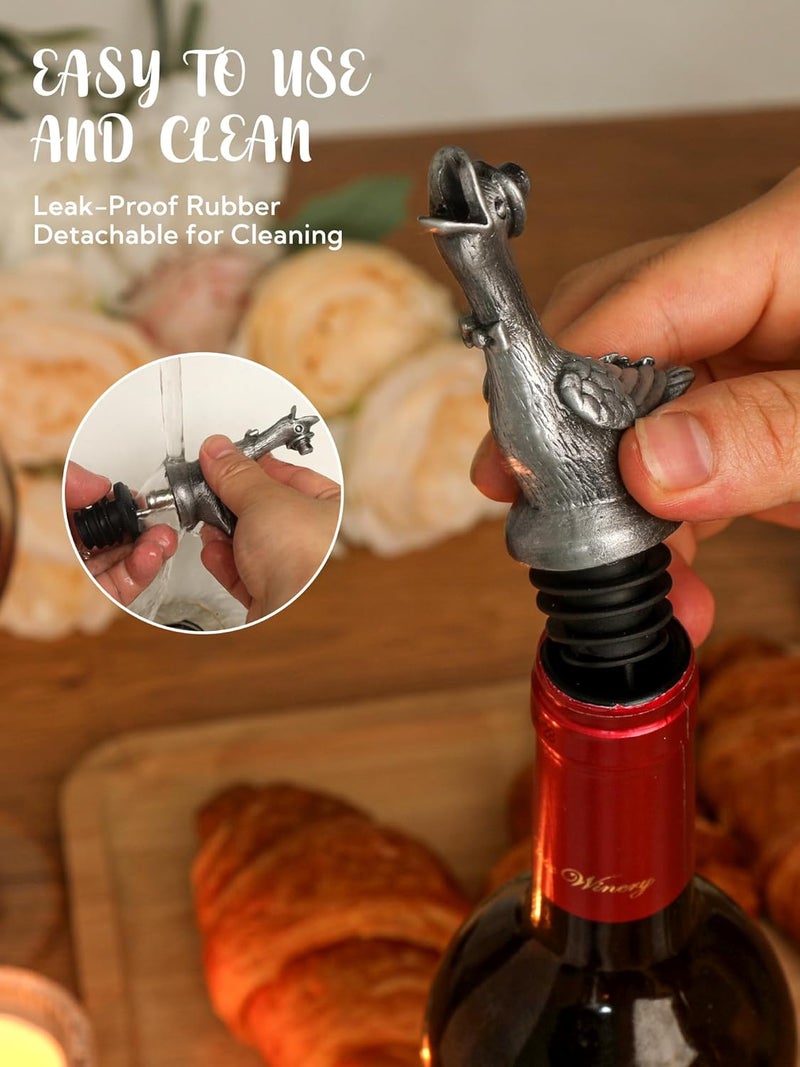 sodknow Goose Wine Pourer with Top Hat, Zinc Alloy Metal Animal Liquor Bottle Pourer Spout with Aerator & Stopper, Drip Free Universal Fit for Wine Whiskey Spirits, Funny Bar Accessory & Gift for Wine Lovers - Image 5